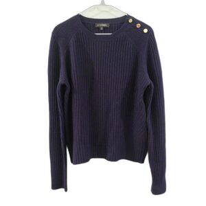 INTERMIX Cropped Cashmere/Wool Ribbed Button Shoulder Sweater - Navy XL